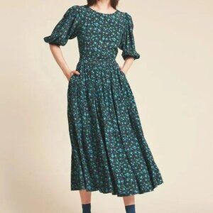 Trovata Birds of Paradis Daphne Floral Midi Dress in Blue Larkspur